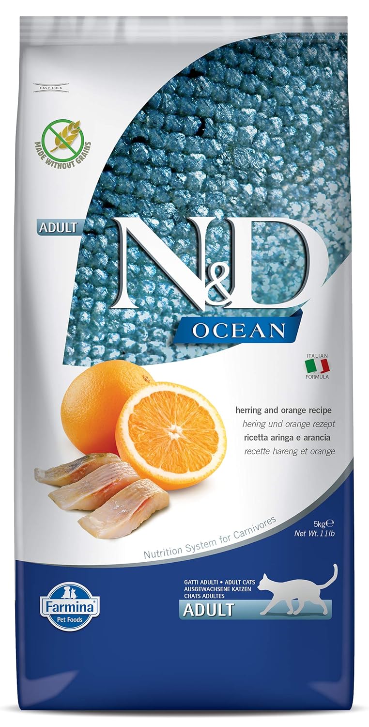 Farmina N D Ocean Herring Orange Cat Food Premium Dry Food Rich Source Of Omega Fatty Acids Low Glycemic Complete Balanced Nutrition For Adult Cats 5kg