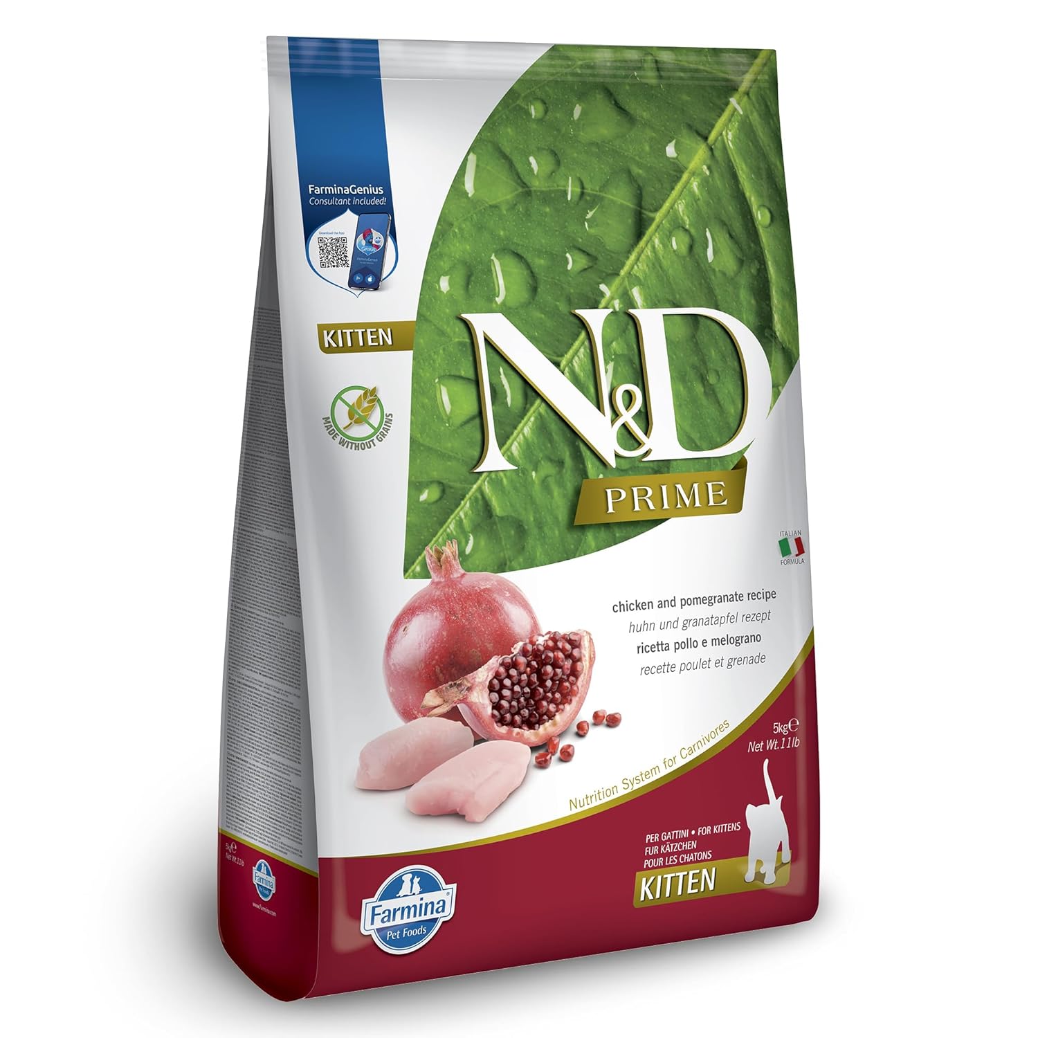 Farmina N D Prime Kitten Food Grain Free Chicken Pomegranate Low Glycemic Index For A Strong Immune System Complete Nutrition For Kittens 5kg