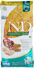 FARMINA PET FOODS Ancestral Grain Selection Dry Dog Food, Adult Medium & Maxi Breed, 12kg + 3kg Free, Chicken and Pomegranate