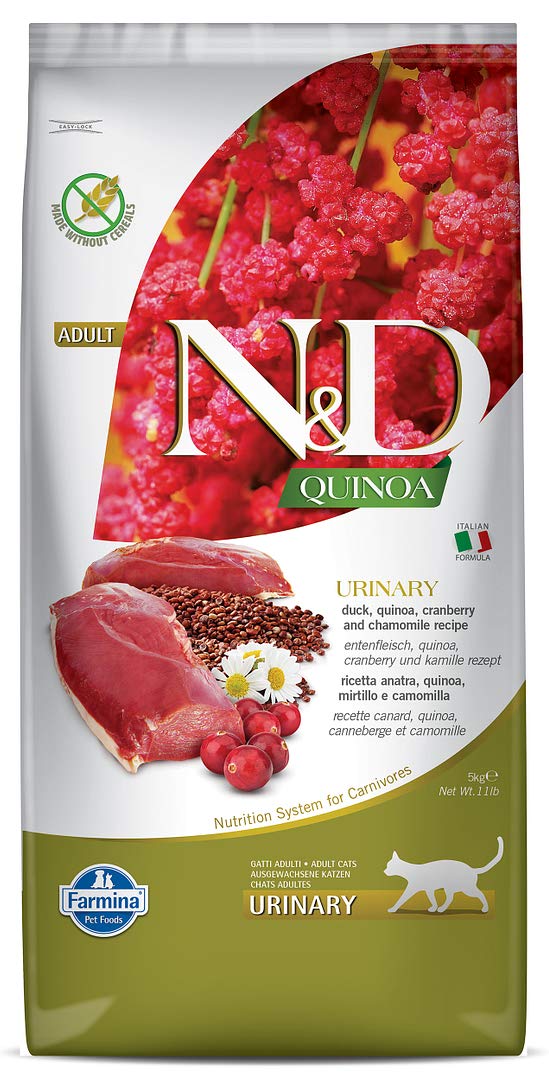 Farmina N D Quinoa Urinary Cat Food Grain Free Duck Quinoa Cranberry Chamomile Supports Urinary Health For Adult Cats 5kg