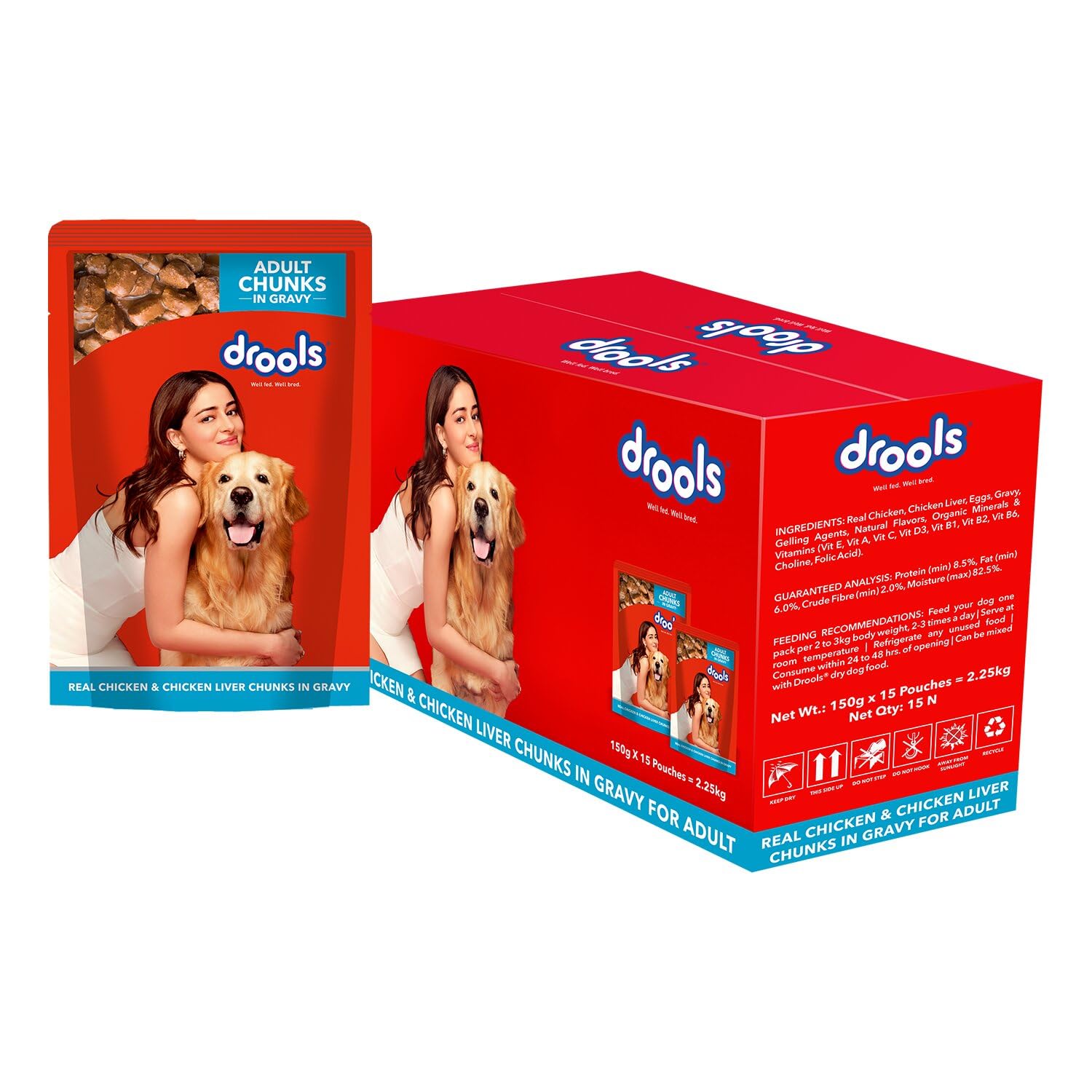 Drools Adult Wet Dog Food 2 25kg 150g X 15 Pack Of 15 Real Chicken And Chicken Liver Chunks In Gravy Better Digestibility Health Healthy Skin Coat Maintains Joint Health