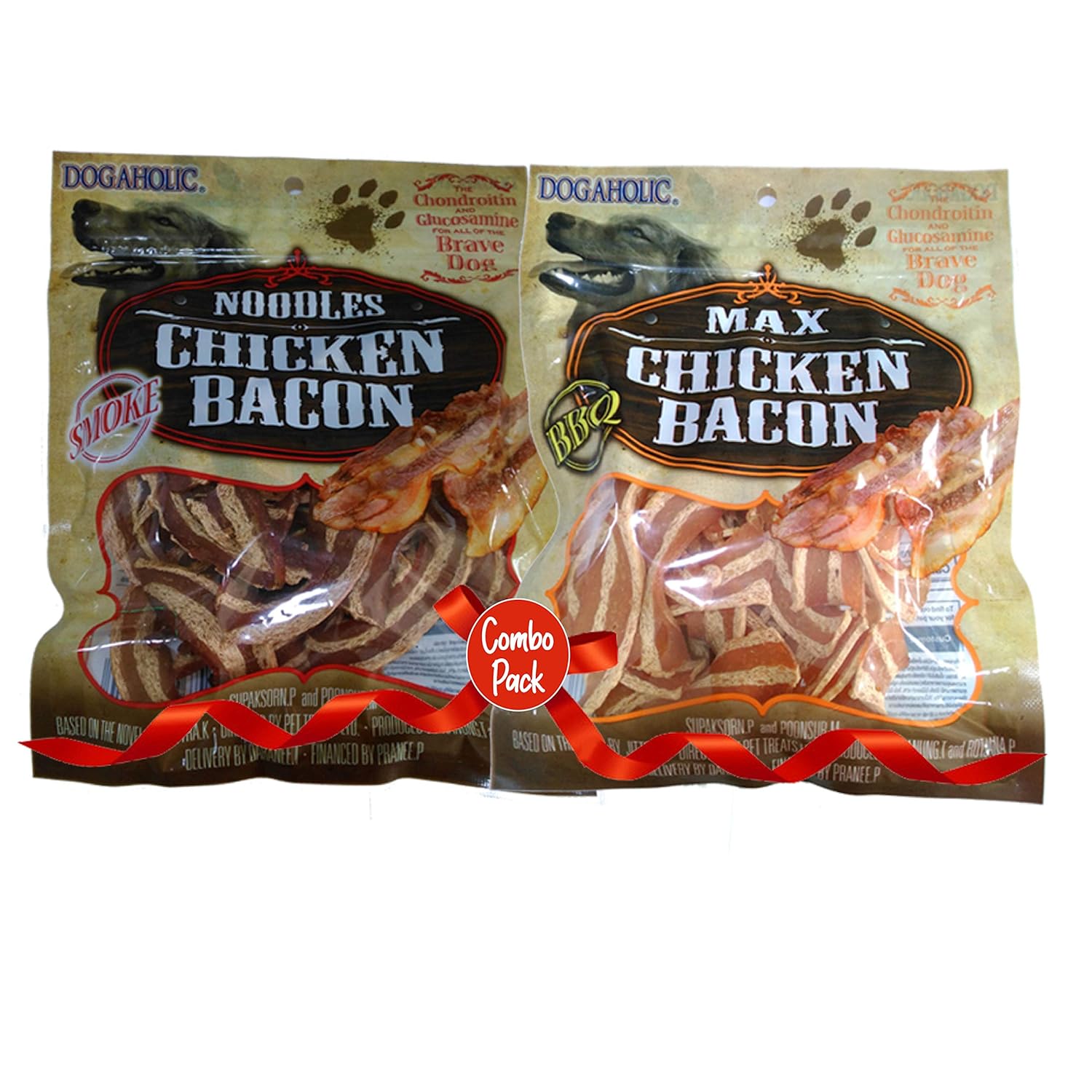 Dogaholic Snacks Combo Pack For Dogs Treats With Smoked Noodles And Chicken Bacon Strips Low Fat Easy To Digest Natural Dog Treats With Vitamin E For Training Rewarding All Breeds 260g