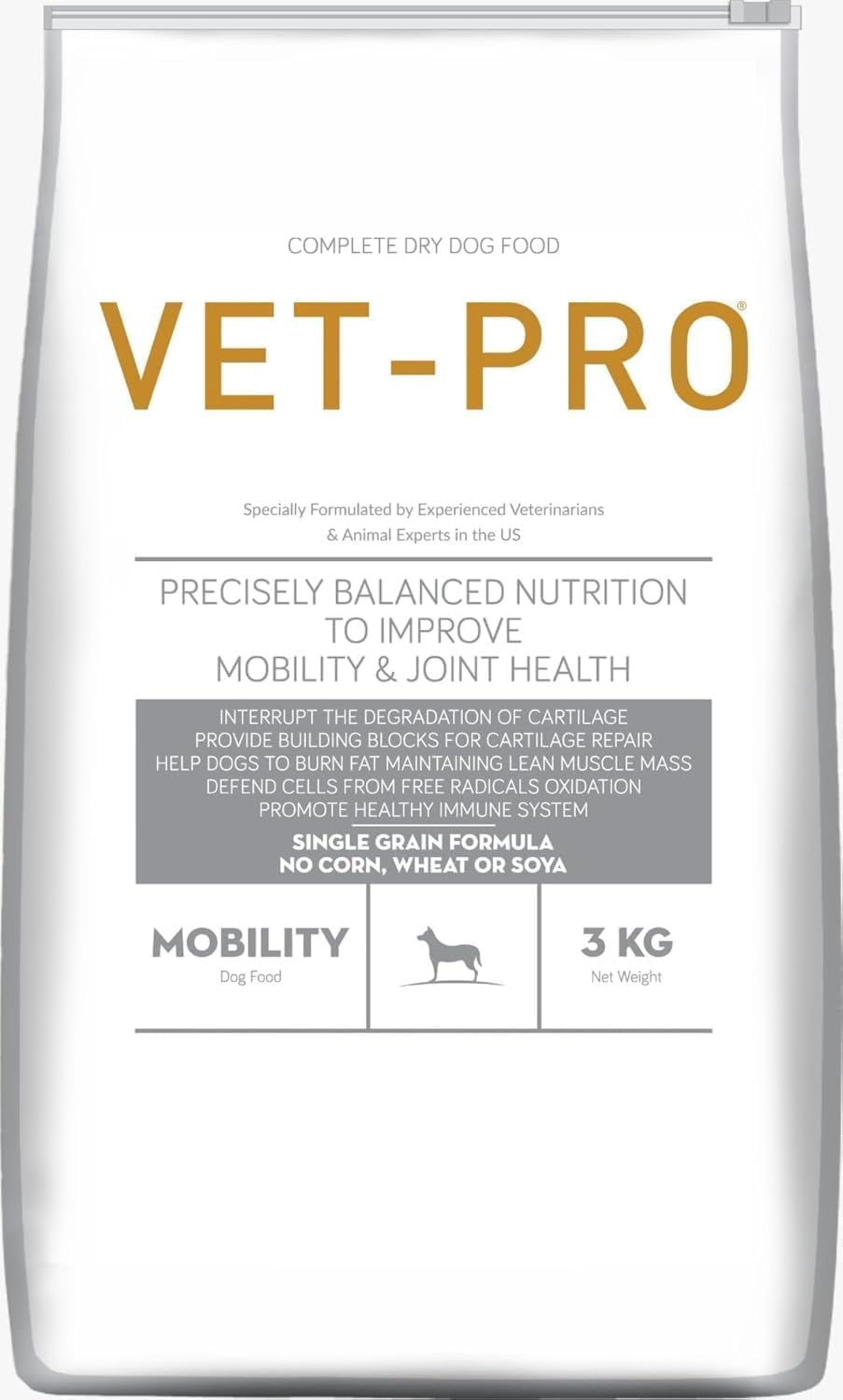 Vetpro Mobility Dry Adult Dog Food To Improve Mobility Joint Health Promotes Healthy Immune System Chicken Flavor 3kg