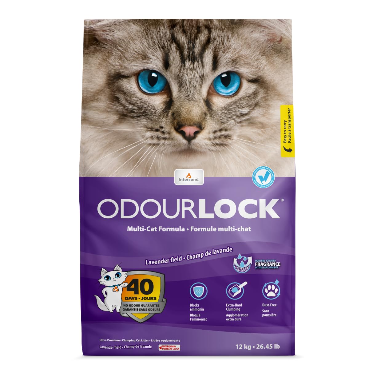 Odourlock Lavender Scented Ultra Premium Cat Litter Blocks Ammonia For 40 Days Quick Absorption Dust Free Extra Hard Clumping Multi Cat Friendly Made In Canada12kg
