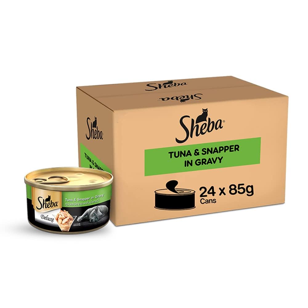 Sheba Deluxe Premium Adult 1 Years Wet Cat Food Tuna Snapper In Gravy 85 G Can Pack Of 24 High Moisture Gravy Cat Food For Healthy Hydration
