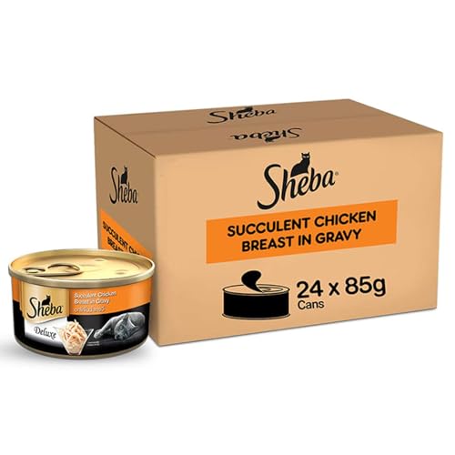 Sheba Deluxe Premium Adult (1+ Years) Wet Cat Food, Succulent Chicken Breast in Gravy, 85 g Can (Pack of 24), High-Moisture Gravy cat Food for Healthy Hydration