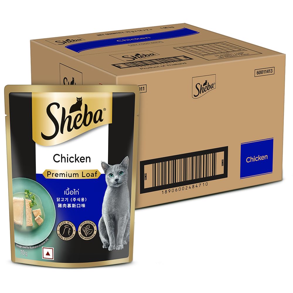 Sheba Fine Premium Adult 1 Years Wet Cat Food Chicken Premium Loaf 70 G Pouch Pack Of 28 High Moisture Gravy Cat Food For Healthy Hydration