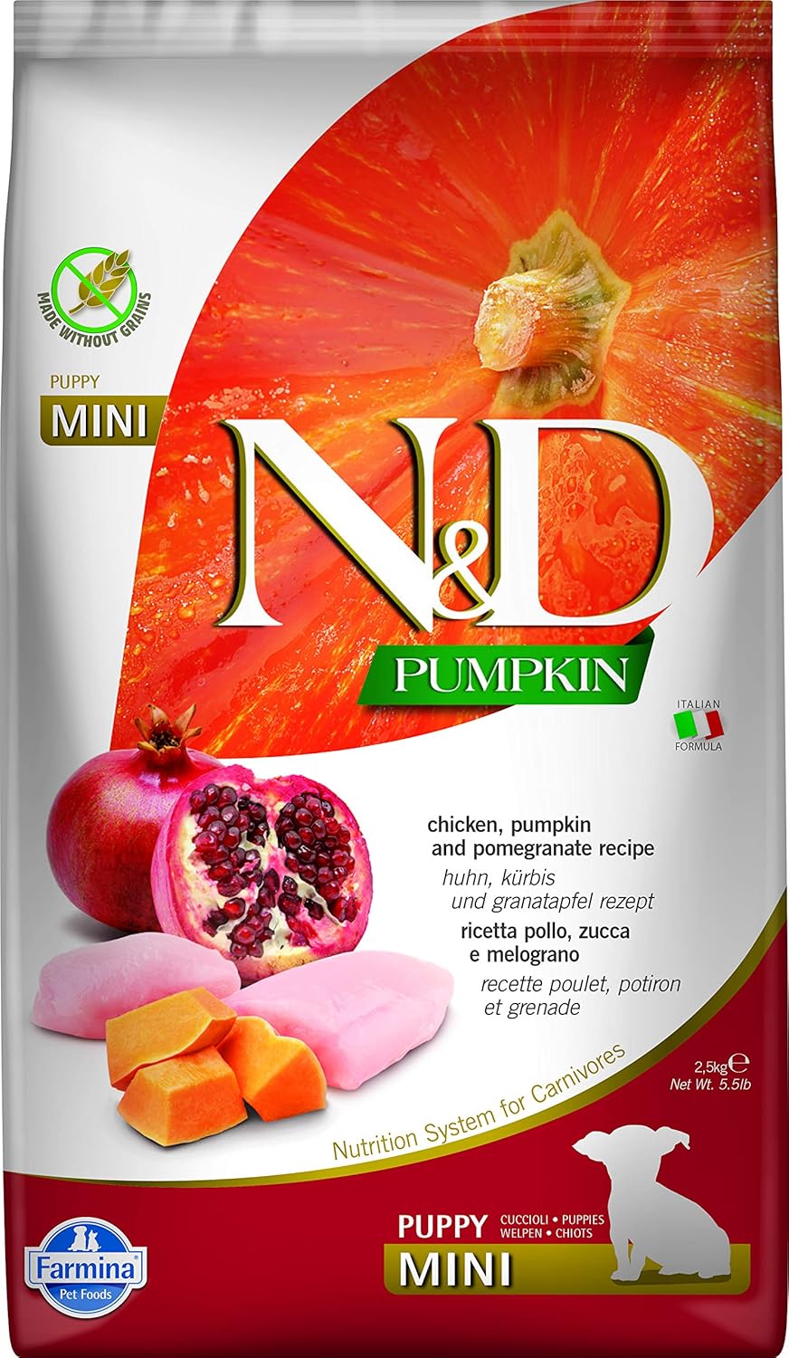 Farmina N D Pumpkin Puppy Mini Dog Food Chicken Pumpkin Pomegranate Rich In Anti Oxidants Complete Food For Puppies 2 5kg No Artificial Preservatives