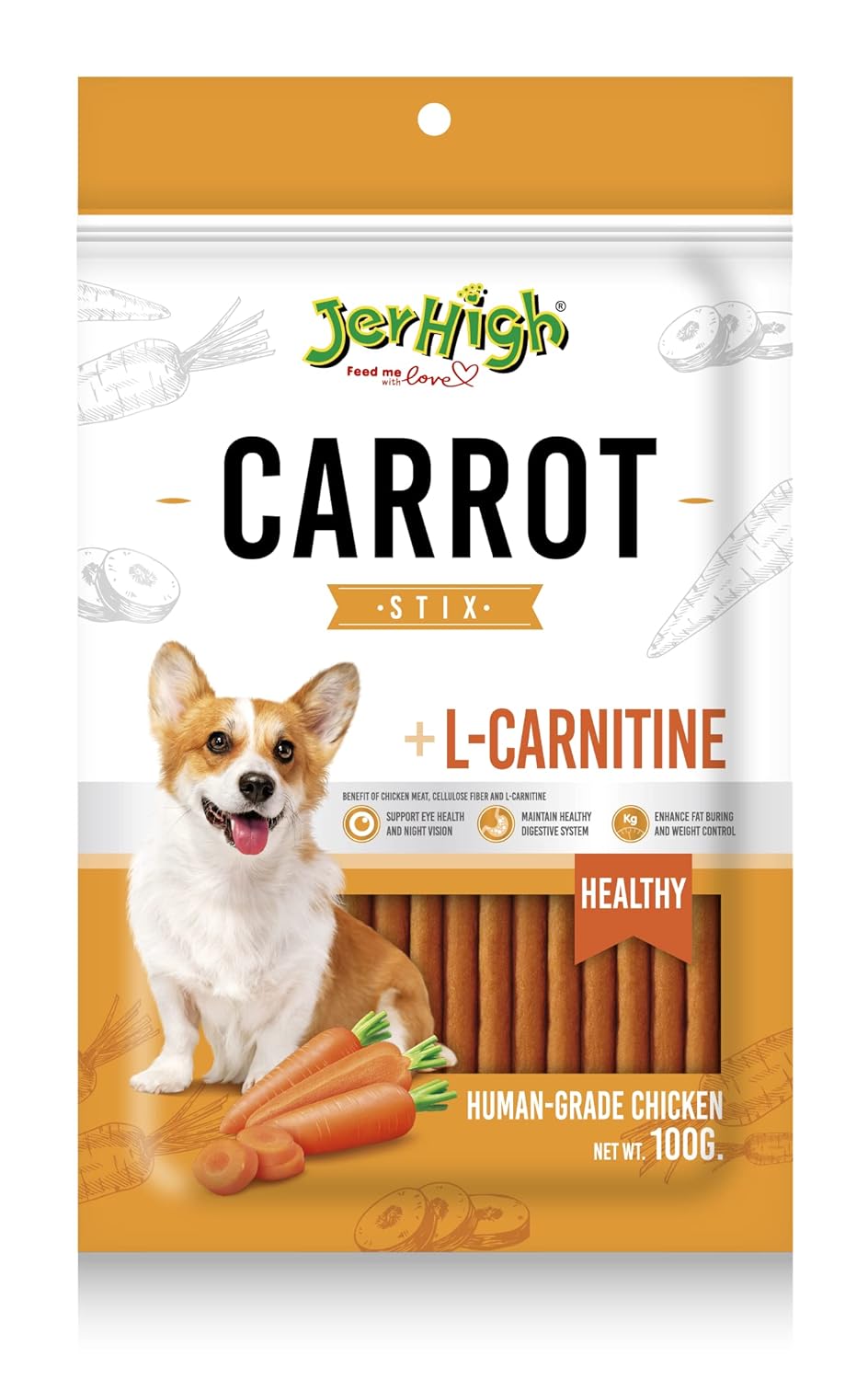 Jerhigh Chicken Dog Treats Stick Human Grade High Protein Chicken Fully Digestible Snack Training Treat Free From By Products Gluten Carrot 3 X 100g Sold By Dogsncats All Life Stages