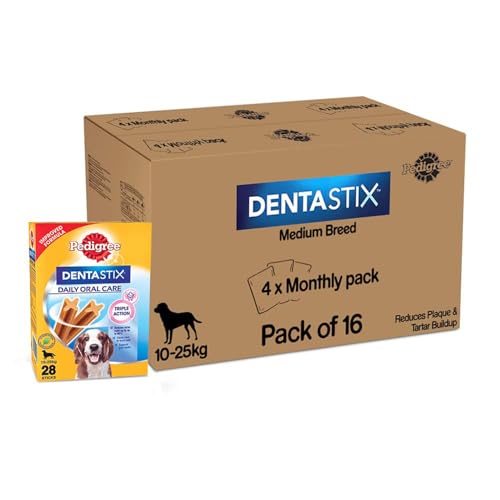 Pedigree Dentastix Oral Care Dog Treat, Adult Medium Breed (10-25 kg), 2.88 kg (Pack of 16), Recommended by Vets, Supports Gum Health, Reduces Risk of Gum diseases