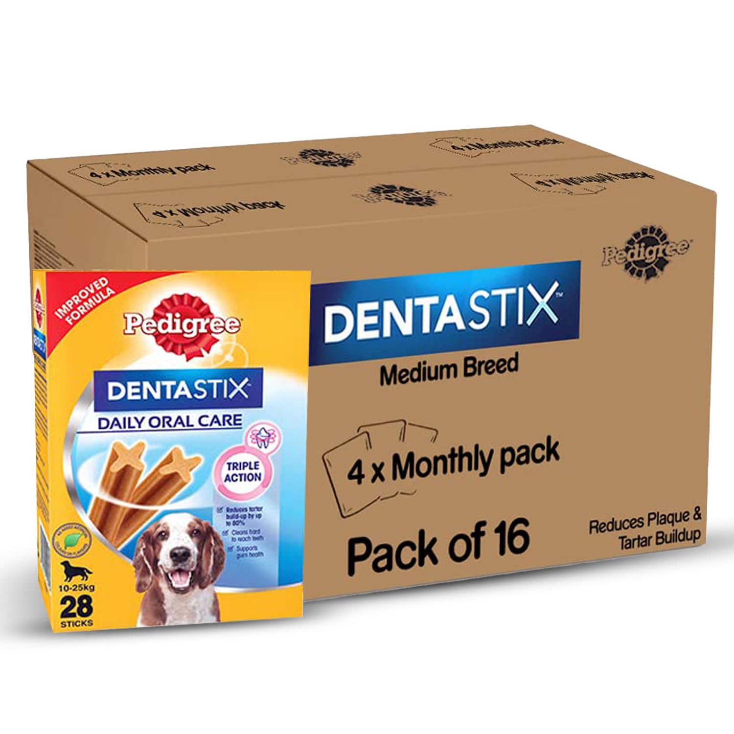 Pedigree Dentastix Oral Care Dog Treat Adult Medium Breed 10 25 Kg 2 88 Kg Pack Of 16 Recommended By Vets Supports Gum Health Reduces Risk Of Gum Diseases