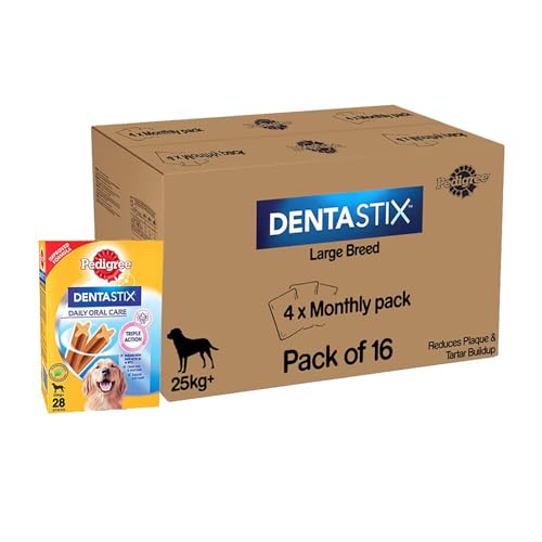 Pedigree Dentastix Oral Care Dog Treat, Adult Large Breed (25+ kg), 4.32 kg (Pack of 16), Recommended by Vets, Supports Gum Health, Reduces Risk of Gum diseases