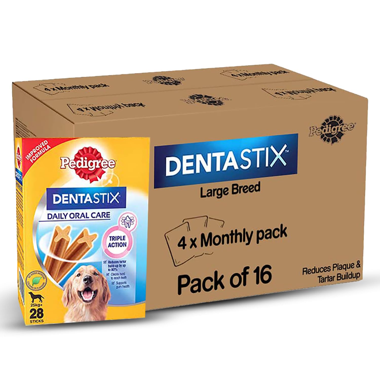 Pedigree Dentastix Oral Care Dog Treat Adult Large Breed 25 Kg 4 32 Kg Pack Of 16 Recommended By Vets Supports Gum Health Reduces Risk Of Gum Diseases