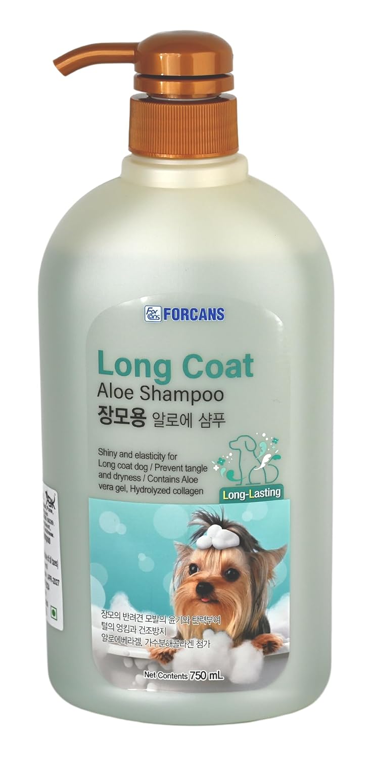 Forcans Long Coat Aloe Shampoo For Dogs 750 Milliliter Shiny Healthy Coat Customised Shampoo Characteristics Of Pure Aloe Vera Gel Moist Moisturizing Effect Gentle To Weak Trouble Prone Skin
