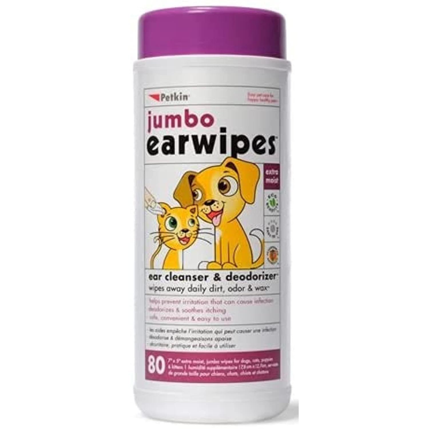 Petkin Jumbo Earwipes For Dogs And Cats Wipes Away Daily Dirt And Odor Cleans Ears Remove Dirt Odor And Wax Super Convenient Ideal For Home Or Travel 80 Petwipes