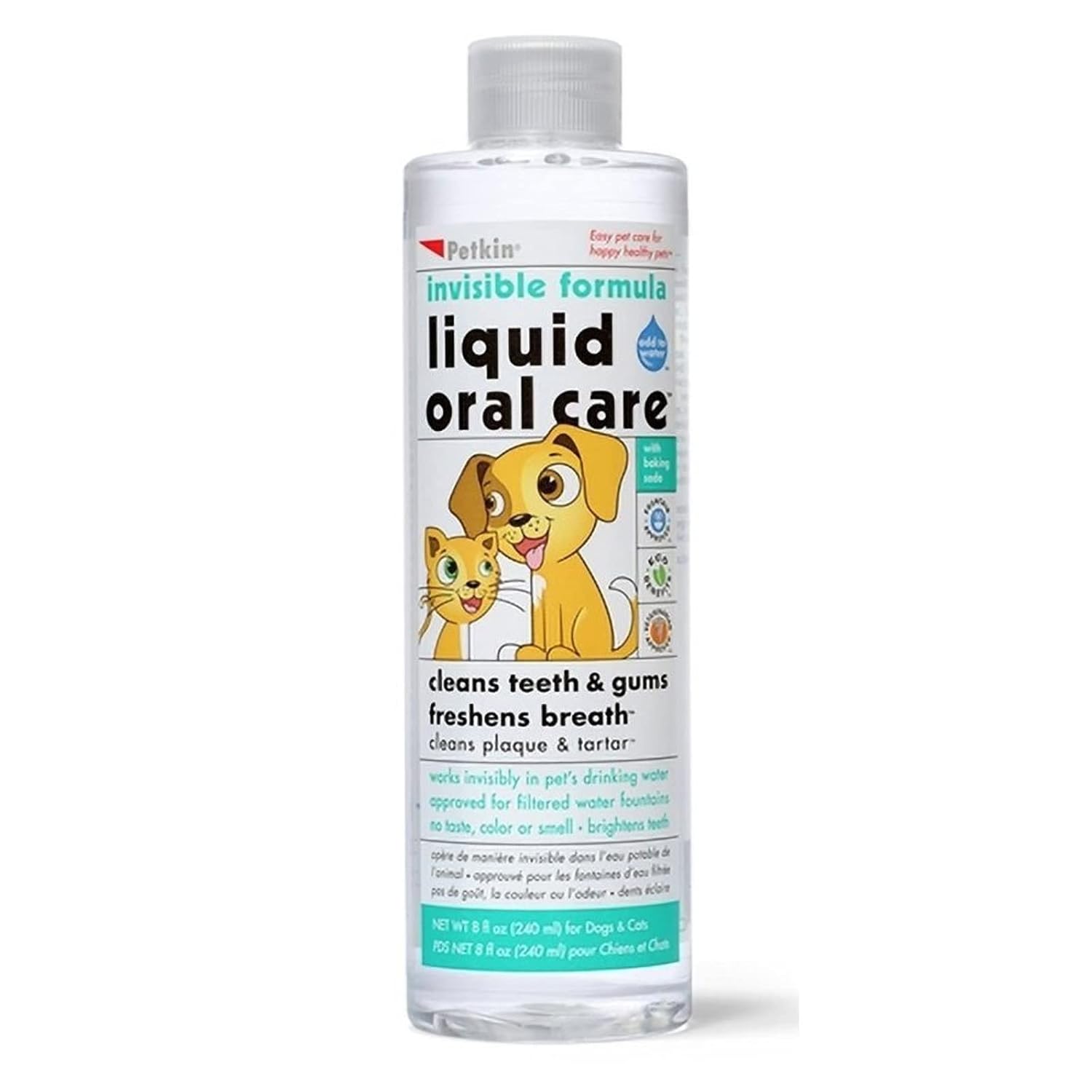Petkin Liquid Oral Care For Dogs Cats Dental Water Additive For Fresh Breath Teeth Cleaning Daily Pet Oral Hygiene Solution Plaque Control Dog Cat Dental Care Liquid 240ml