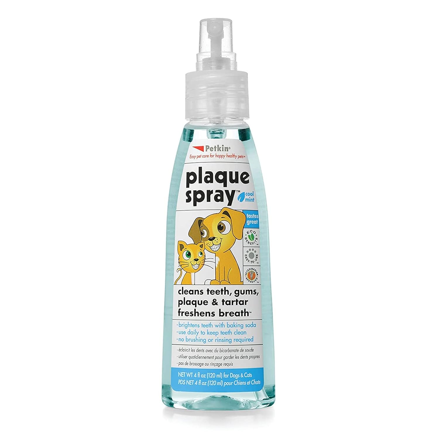 Petkin Cool Mint Plaque Spray For Dogs Cats No Brush Cleaning Brightens Teeth Freshens Breath Easy Application Daily Use Remove Plaque And Tartar 120 Ml