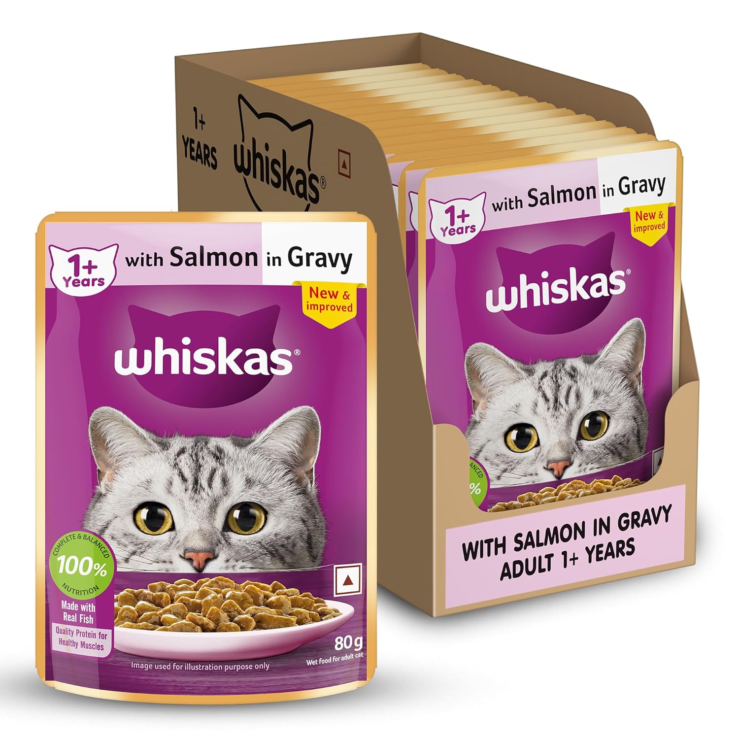 Whiskas Adult 1 Years Wet Cat Food Salmon In Gravy 80 G Pack Of 14 Hydrating Food Made With Real Fish 100 Complete Balanced Nutrition For Adult Cats