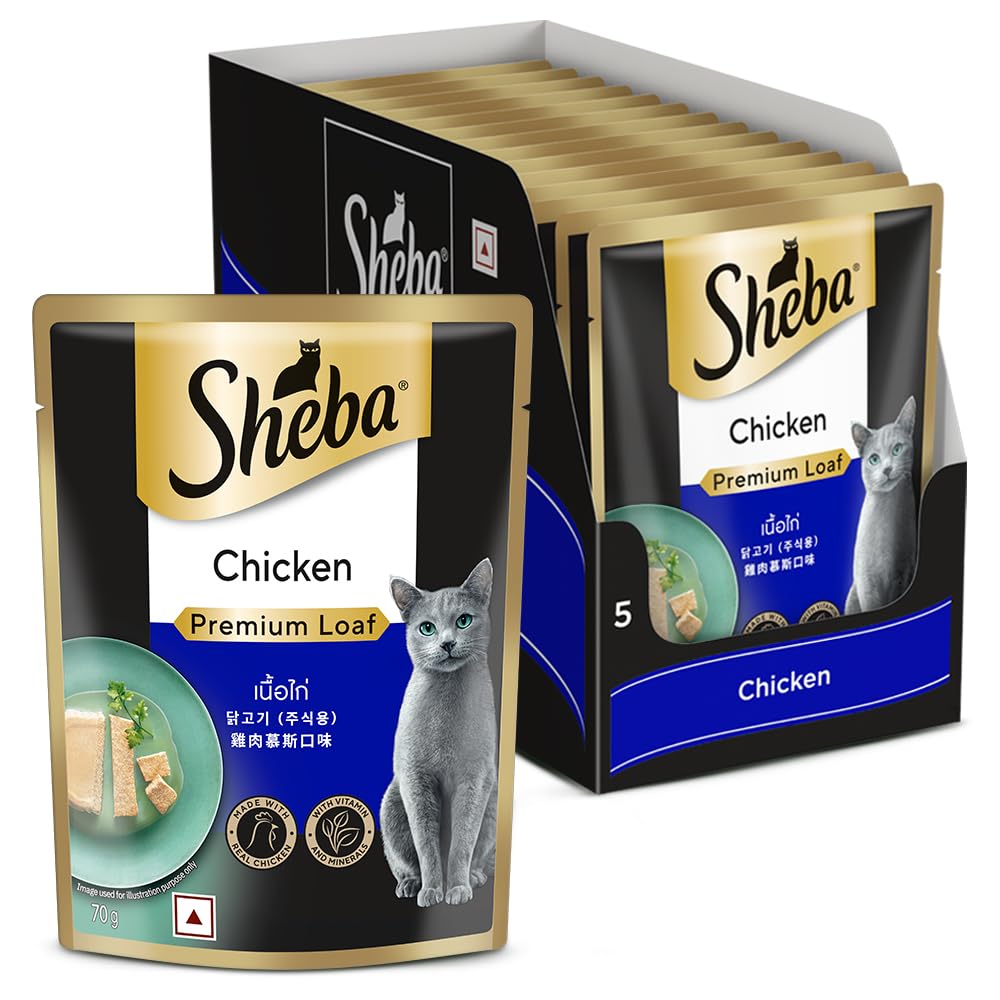 Sheba Fine Premium Adult 1 Years Wet Cat Food Chicken Premium Loaf 70 G Pouch Pack Of 14 High Moisture Gravy Cat Food For Healthy Hydration
