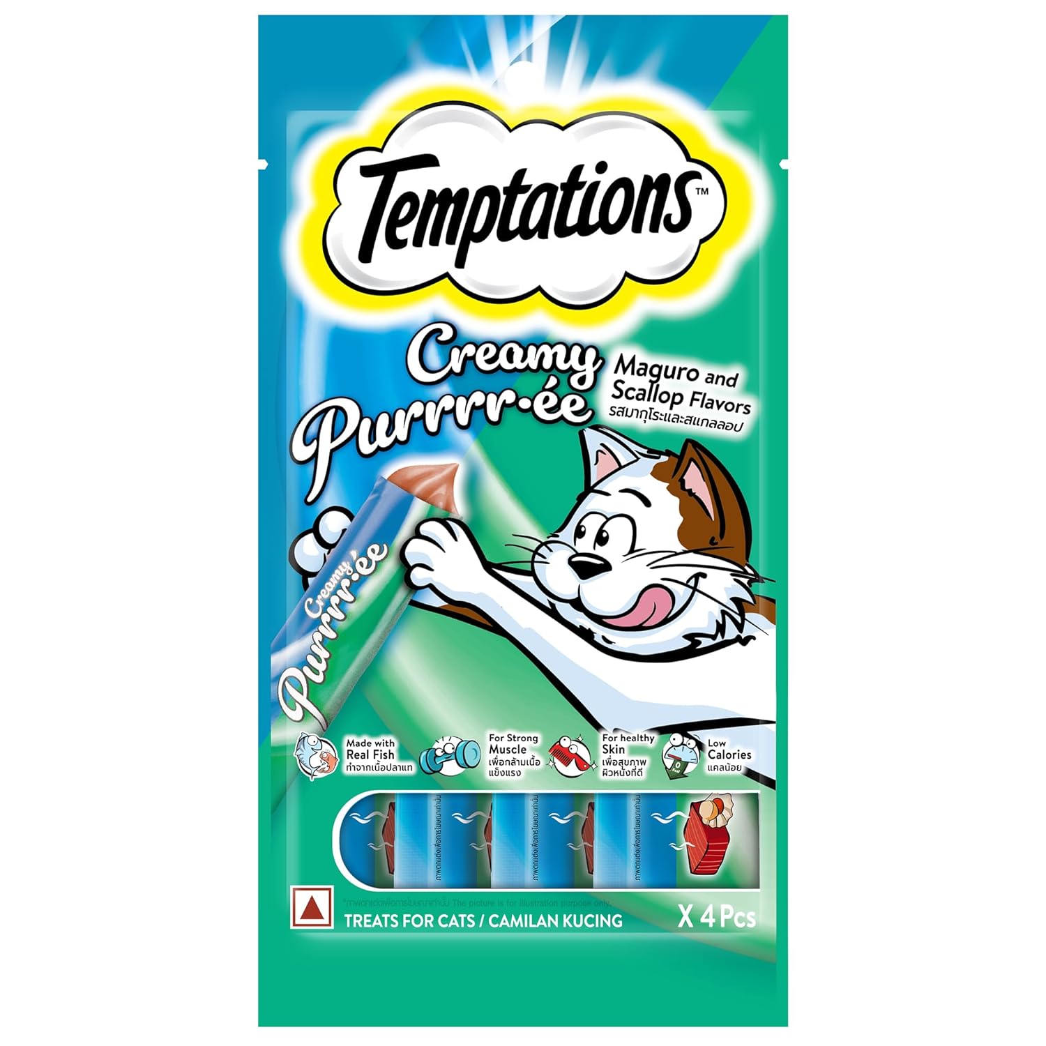 Temptations Creamy Purrrrr Ee Lickable Cat Treats Maguro And Scallop Flavour 48 G Made With Real Fish Goodness Of Protein Vitamins Minerals All Life Stages