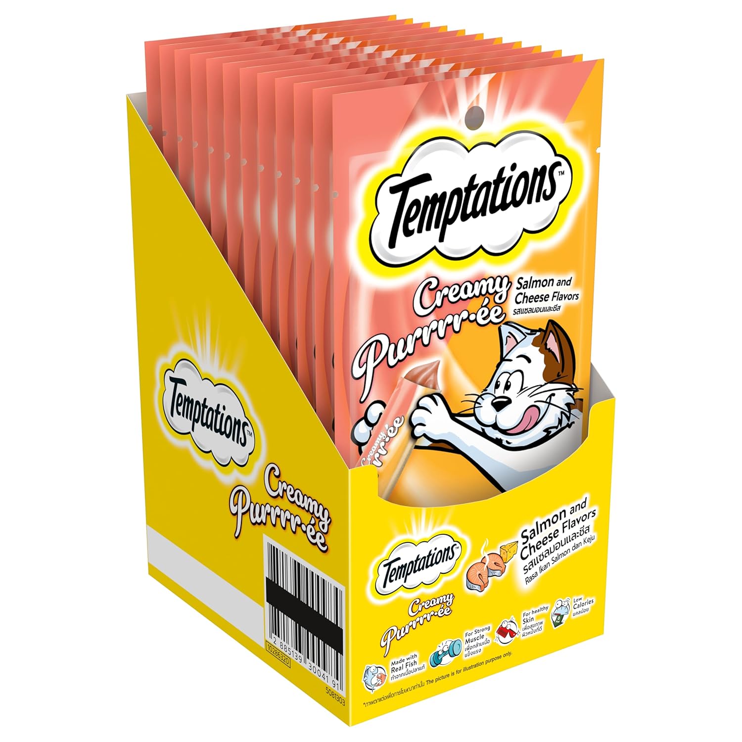 Temptations Creamy Purrrrr Ee Lickable Cat Treats Salmon Cheese Flavour 48 G Pack Of 12 Made With Real Fish Goodness Of Protein Vitamins Minerals Adult