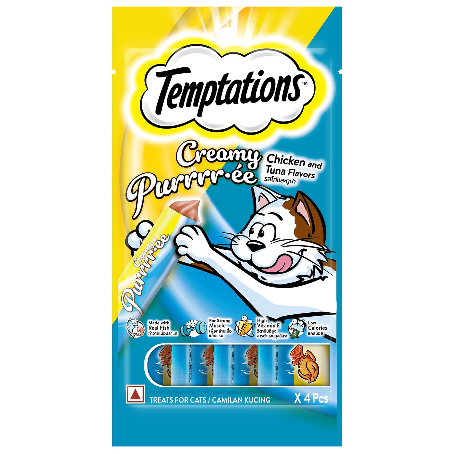 Temptations Creamy Purrrrr Ee Lickable Cat Treats Chicken Tuna Flavour 48 G Made With Real Fish Goodness Of Protein Vitamins Minerals All Life Stages