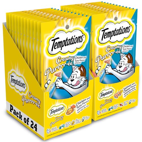 Temptations Creamy Purrrrr-ée Lickable Cat Treats, Chicken & Tuna Flavour, 48g, (Pack of 24), Made with Real Fish, Goodness of Protein, Vitamins & Minerals, All Life Stages