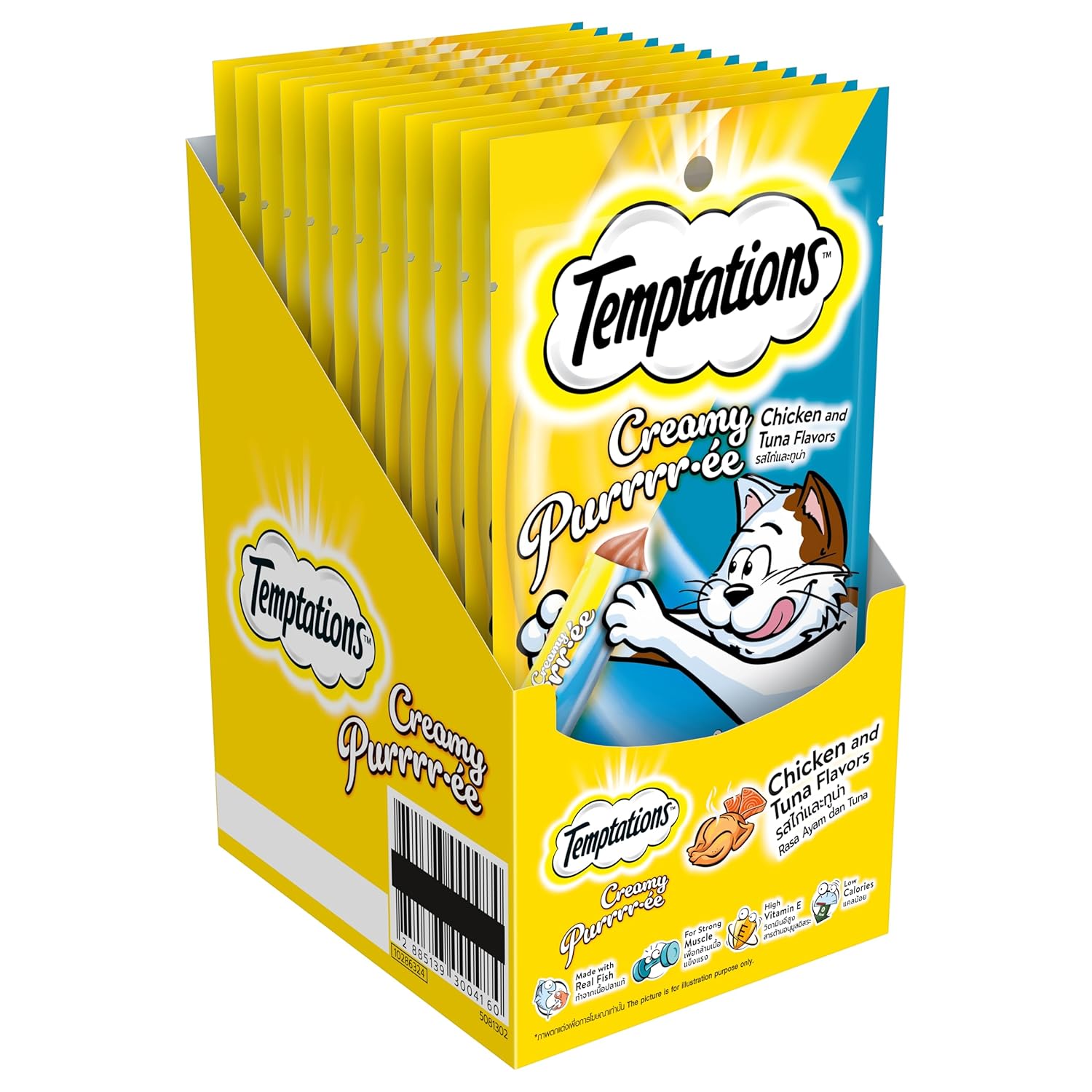 Temptations Creamy Purrrrr Ee Lickable Cat Treats Chicken Tuna Flavour 48 G Pack Of 12 Made With Real Fish Goodness Of Protein Vitamins Minerals All Life Stages