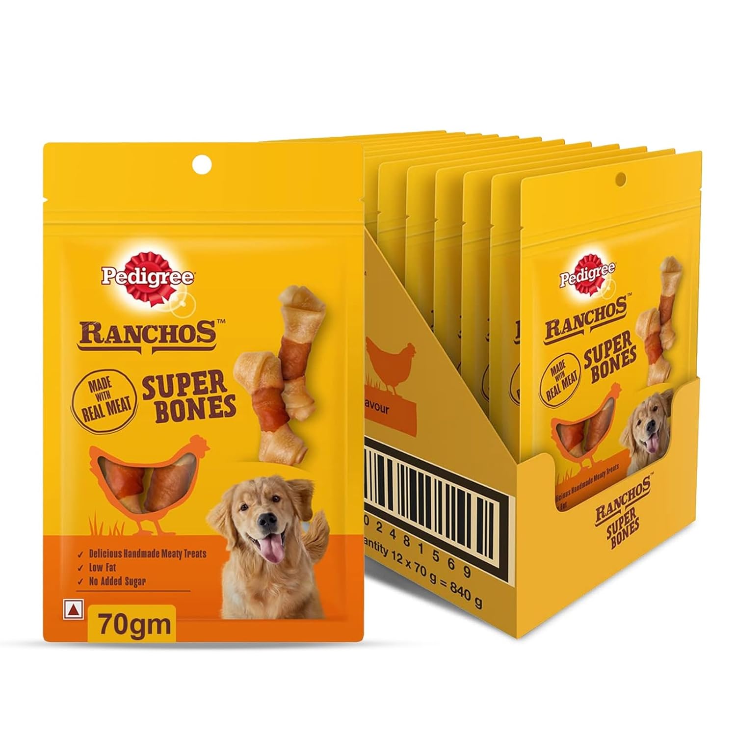 Pedigree Ranchos Super Bones 1 Years Dog Treats Chicken Milky Flavour 70 G Pack Of 12 Low Fat Treat With No Added Sugar