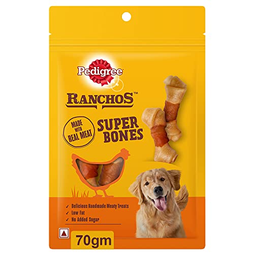 Pedigree Ranchos Super Bones (1+ Years) Dog Treats, Chicken & Milky Flavour, 70 g, Low-Fat Treat With No Added Sugar