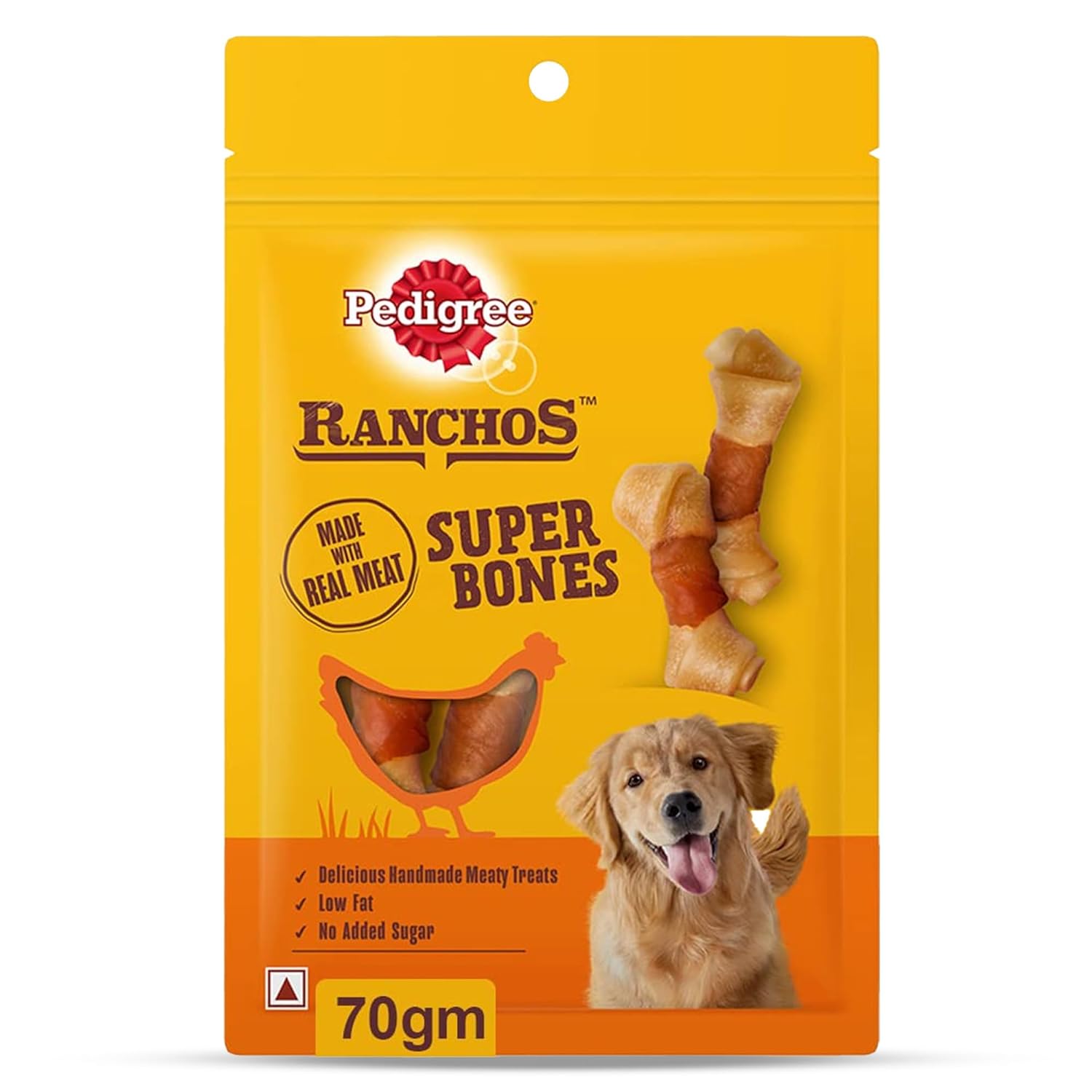 Pedigree Ranchos Super Bones 1 Years Dog Treats Chicken Milky Flavour 70 G Low Fat Treat With No Added Sugar