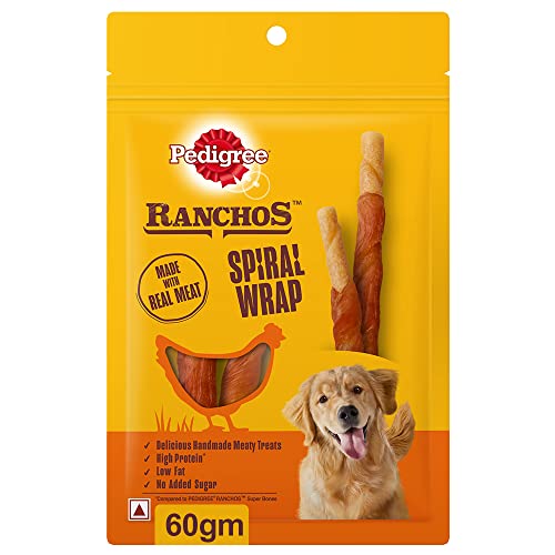 Pedigree Ranchos Spiral Wrap (1+ Years) Dog Treats, Chicken & Smokey Lamb Flavour, 60 g, Rich in Protein & Low in Fat With No Added Sugar