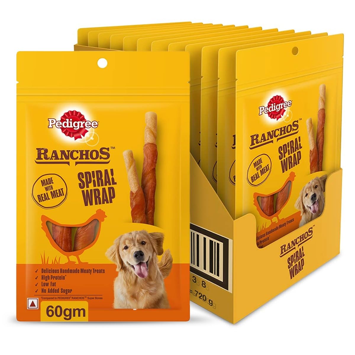 Pedigree Ranchos Spiral Wrap 1 Years Dog Treats Chicken Smokey Lamb Flavour 60 G Pack Of 12 Rich In Protein Low In Fat With No Added Sugar