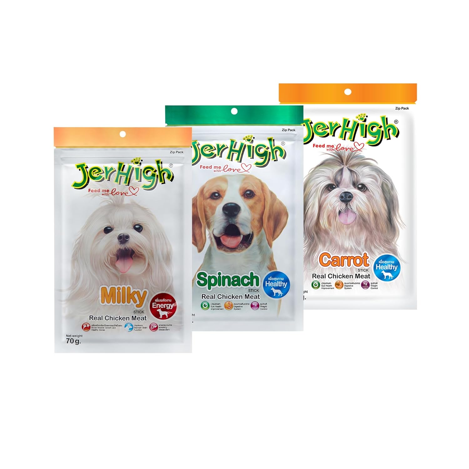 Jerhigh Dogsncats Real Chicken Food Treat Stick Milky Carrot Spinach Flavor 3 Pack Combo Set 70g For Dogs Sold By Dogsncats All Life Stages