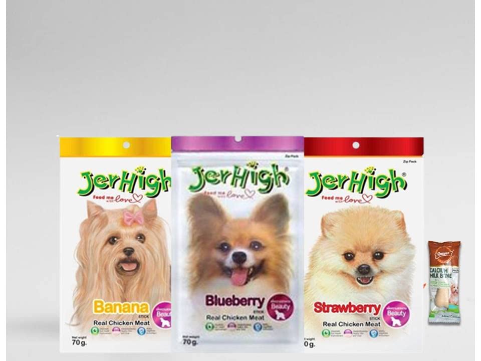 Jerhigh Dogsncats Real Chicken Food Treat Stick Blueberry Banana Strawberry Flavor 3 Pack Combo Set 70g For Dogs With Free Gnawlers Calcium Bone 23g 1pc Sold By Dogsncats