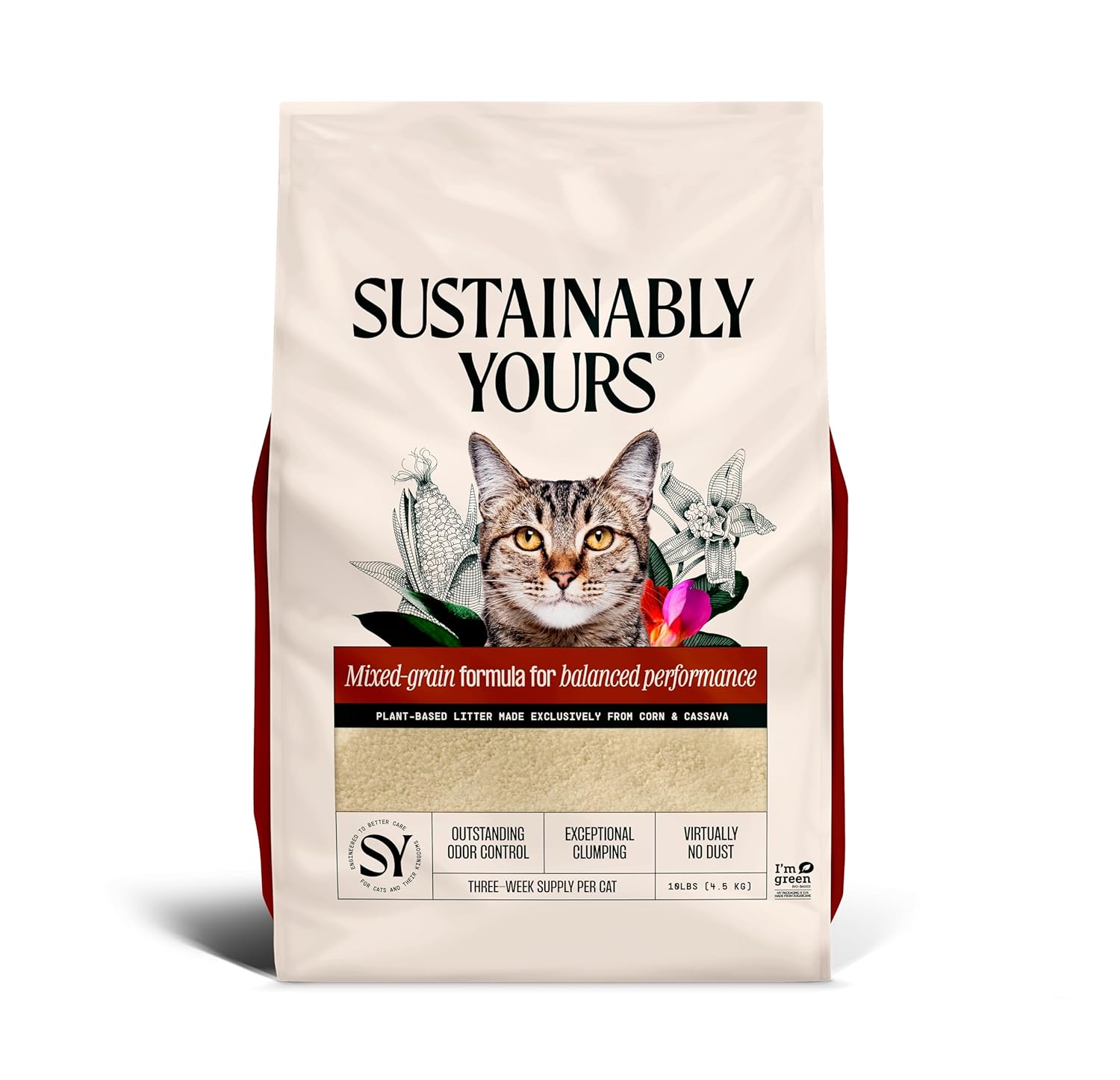 Sustainably Yours Natural Cat Litter Mixed Grain Formula Exceptional Clumping Odor Control Virtually No Dust Easy To Scoop Corn Cassava Plant Based Unscented 10 Lbs