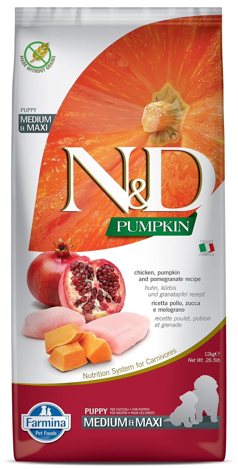 Farmina Pet Foods N D Pumpkin Dry Dog Premium Pet Food Grain Free Chicken Pomegranate Puppy Medium Maxi Breed 12 Kg