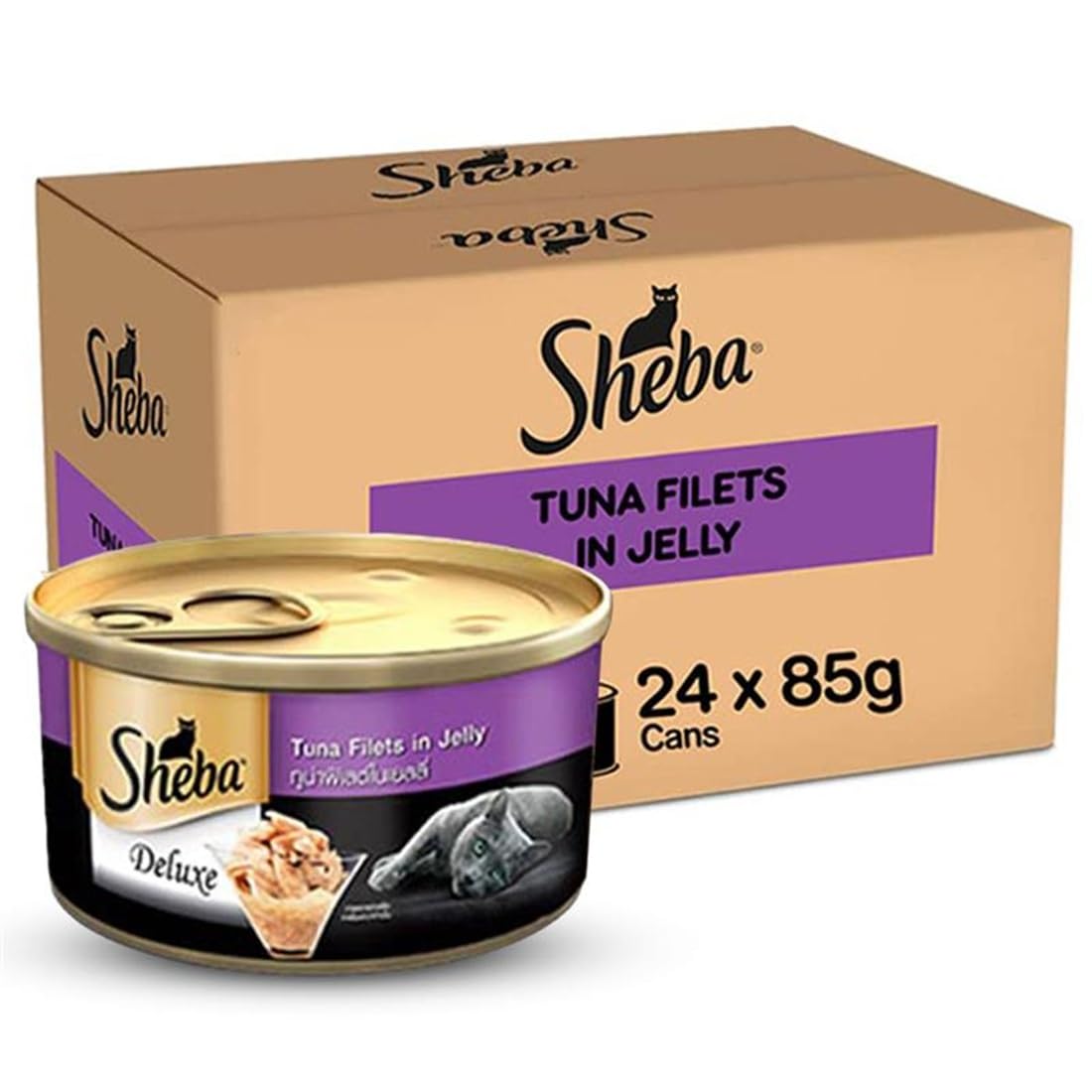 Sheba Deluxe Premium Adult 1 Years Wet Cat Food Tuna Fillets In Jelly 85 G Can Pack Of 24 High Moisture Wet Food For Healthy Hydration