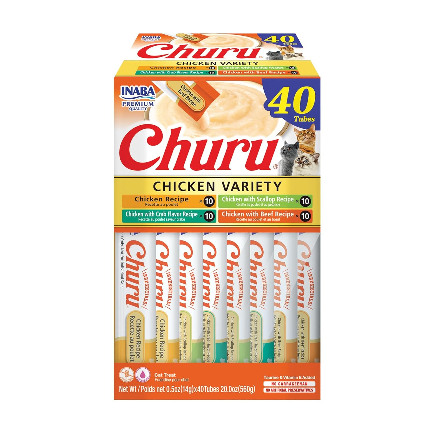 Inaba Churu Cat Treats Grain Free Lickable Squeezable Creamy Puree Cat Treat Topper With Vitamin E Taurine 0 5 Ounces Each Tube 40 Tubes Chicken Variety Box