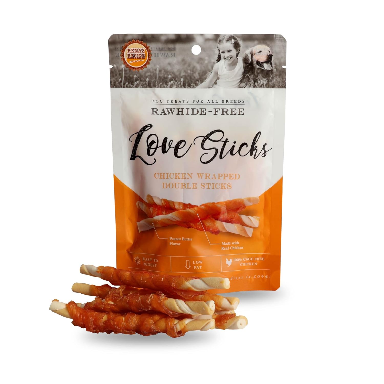 Rena S Love Chicken Wrapped Double Sticks Dog Treats High Protein Low Fat Natural Chicken Snacks Long Lasting Chew Treats For Dogs Of All Breeds Sizes 438g Pack Of 3