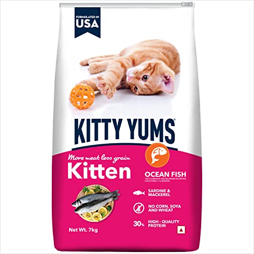 Kitty Yums Kitten (1-12 Months) Dry Cat Food 7kg Pack | Ocean Fish Flavour | Develop Strong Bones | Promotes Brain Development | Strong Immune System | Supports Digestive Health
