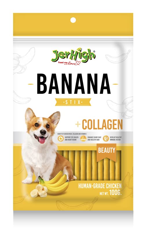 Jerhigh Fully Digestible Healthy Snack Training Treat Human Grade High Protein Chicken With Banana Flavour 100g Pack Of 6 Dogsncats