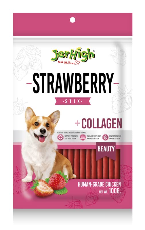 Jerhigh Fully Digestible Healthy Snack Training Treat Human Grade High Protein Chicken With Strawberry Flavour 100 G 20 Extra Pack Of 6 Dogsncats All Life Stages