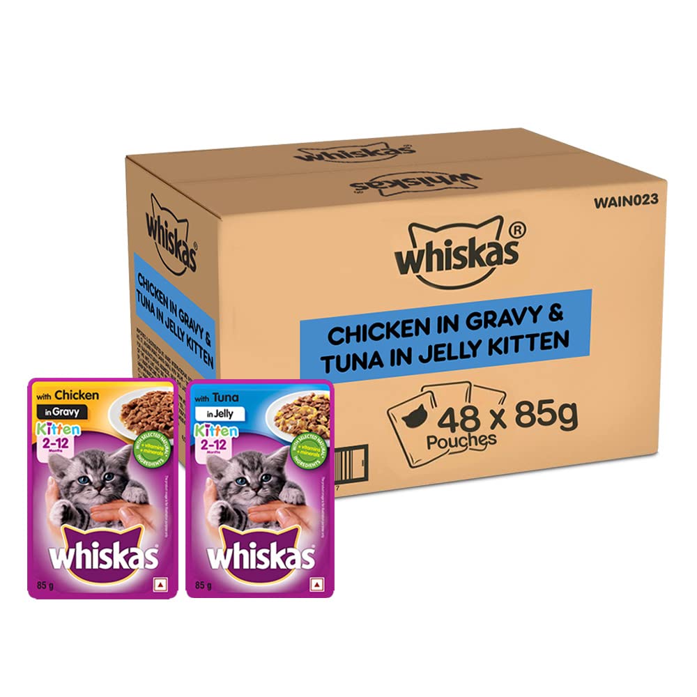 Whiskas Kitten 2 12 Months Wet Cat Food Tuna In Jelly 24 Pouches 24 X 85g Chicken In Gravy 24 Pouches 24 X 85g 1 Count