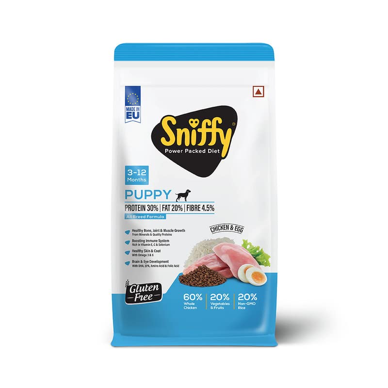 Sniffy Puppy Dry Dog Food 3kg Real Chicken Egg Power Packed High Protein Diet For All Breeds Gluten Free Food For Dogs