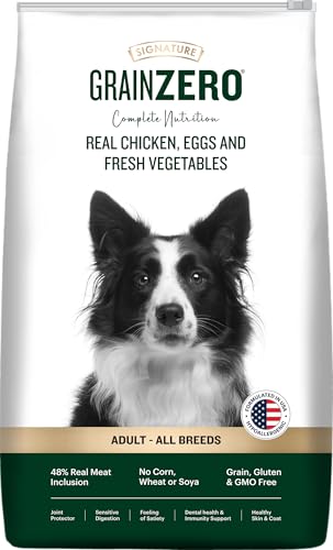 Grain Zero Adult Dry Dog Food 12kg | Real Chicken, Egg & Vegetables | 48% Meat Inclusion, No Grain Formula, Gluten-Free | Promotes Healthy Skin & Coat | All Breeds