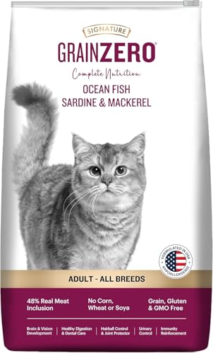 Grain Zero Ocean Fish, Sardine and Mackerel Adult Dry Cat Food 7kg | No Grain Formula, Gluten & GMO-Free | 48% Fresh Fish Inclusion | Taurine for Heart | Promotes Healthy Skin & Coat | All Breeds