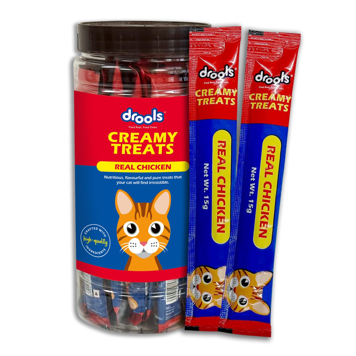 Drools All Life Stages Creamy Lickable Cat Treats 375g 15g X 25 Pieces Jar Chicken Flavour Taurine For Heart Vision Health Creamy Texture Irresistibly Tasty Easy To Hand Feed