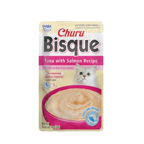 Inaba Churu Bisque Cat Treats Tuna and Salmon Flavor, Creamy Puree, Delicious Flavor, 4 Sachets of 40 grs each