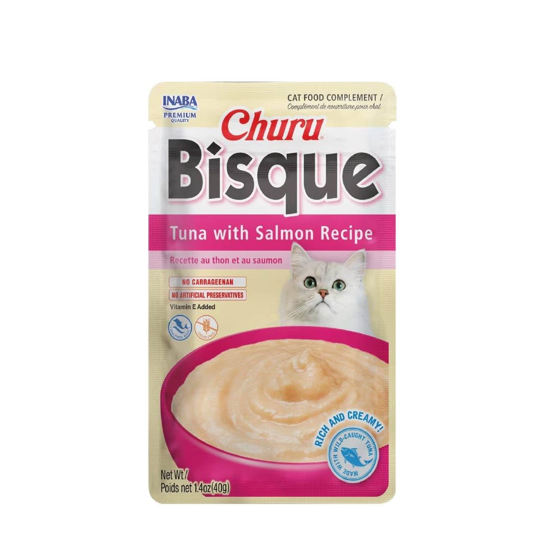 Inaba Churu Bisque Cat Treats Tuna And Salmon Flavor Creamy Puree Delicious Flavor 4 Sachets Of 40 Grs Each